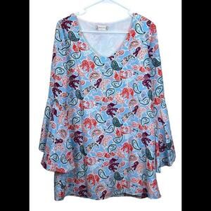 Altar'd State Womens Elephant Fit Flare Dress S‎ V-Neck Bell Sleeves